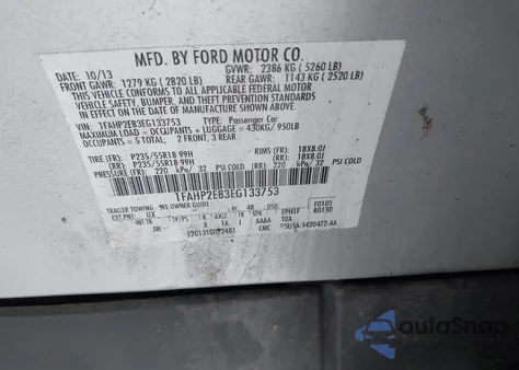 2014 Ford Taurus Sel from USA, damaged, VIN 1FAHP2E83EG133753